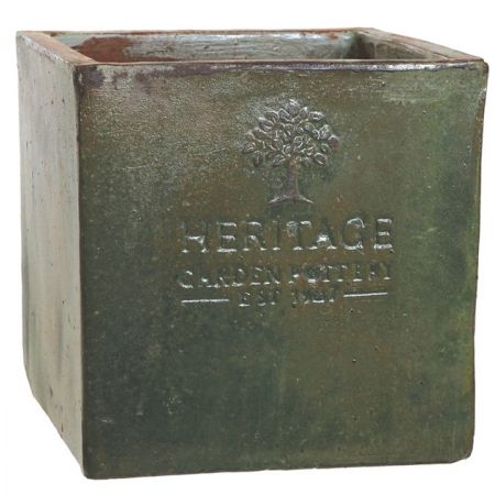 HERITAGE GARDEN POTTERY 17CM RUSTIC HERITAGE CUBE POT-GREEN - image 1