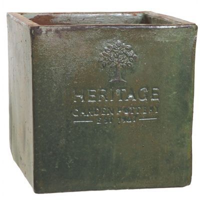 HERITAGE GARDEN POTTERY 17CM RUSTIC HERITAGE CUBE POT-GREEN - image 1